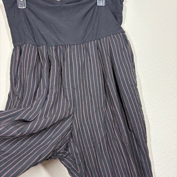 Hei Hei Anthropologie Large Pull On Cropped Pants Black Gold Striped Foldover - Picture 5 of 11